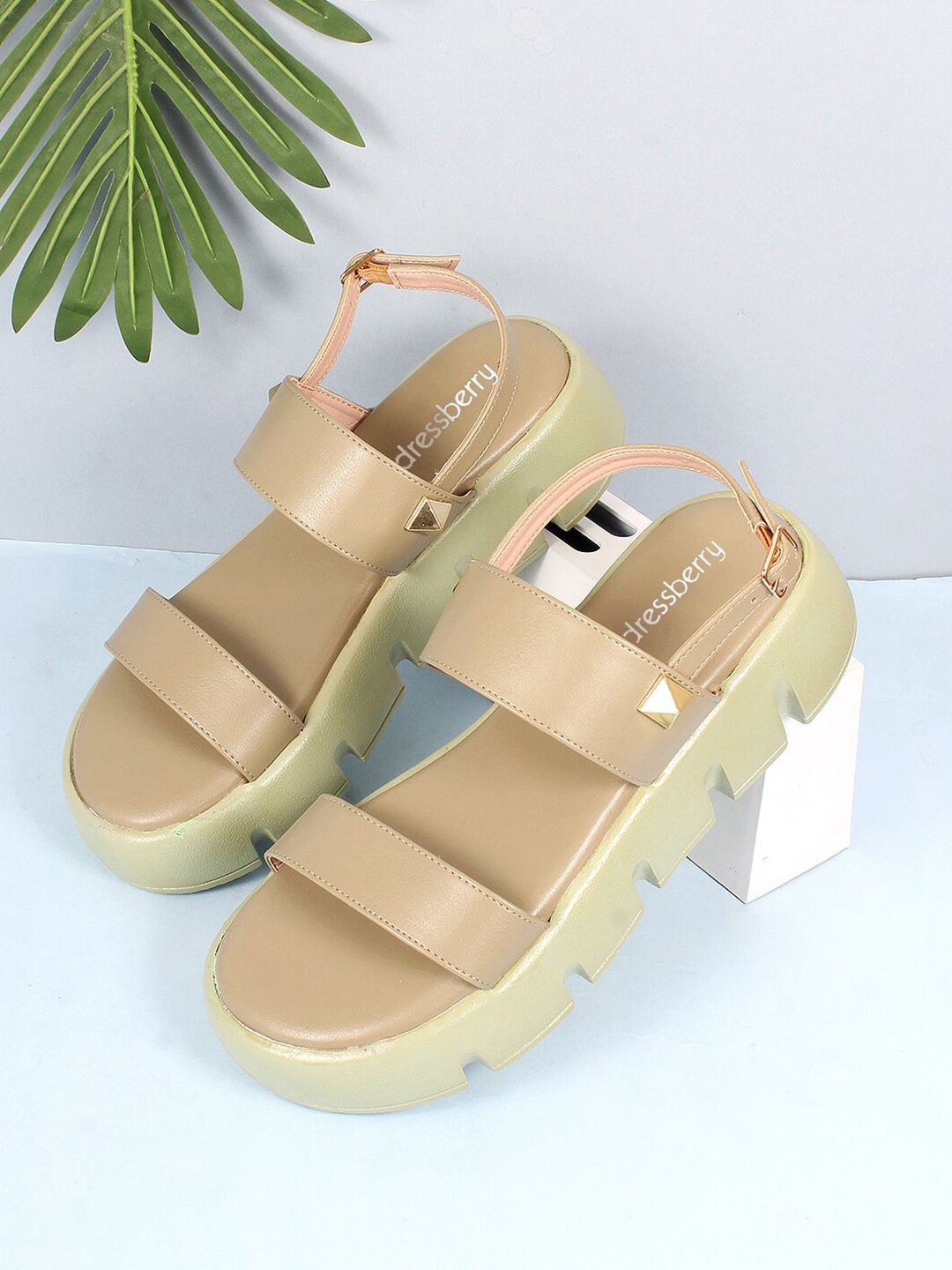 

DressBerry Women Olive Green Open Toe Flats With Backstrap