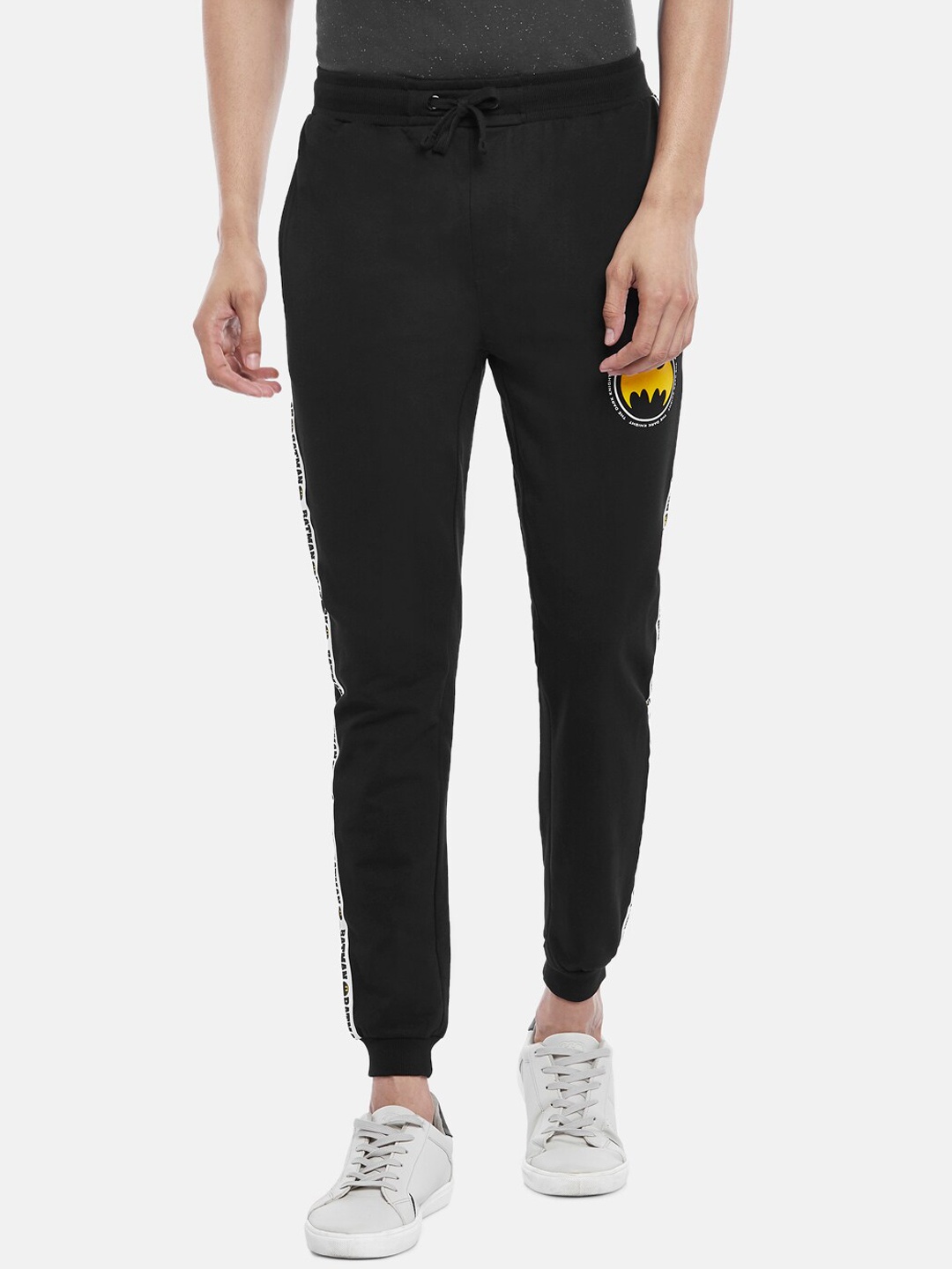

SF JEANS by Pantaloons Men Graphic Printed Mid-Rise Cotton Slim-Fit Joggers, Black