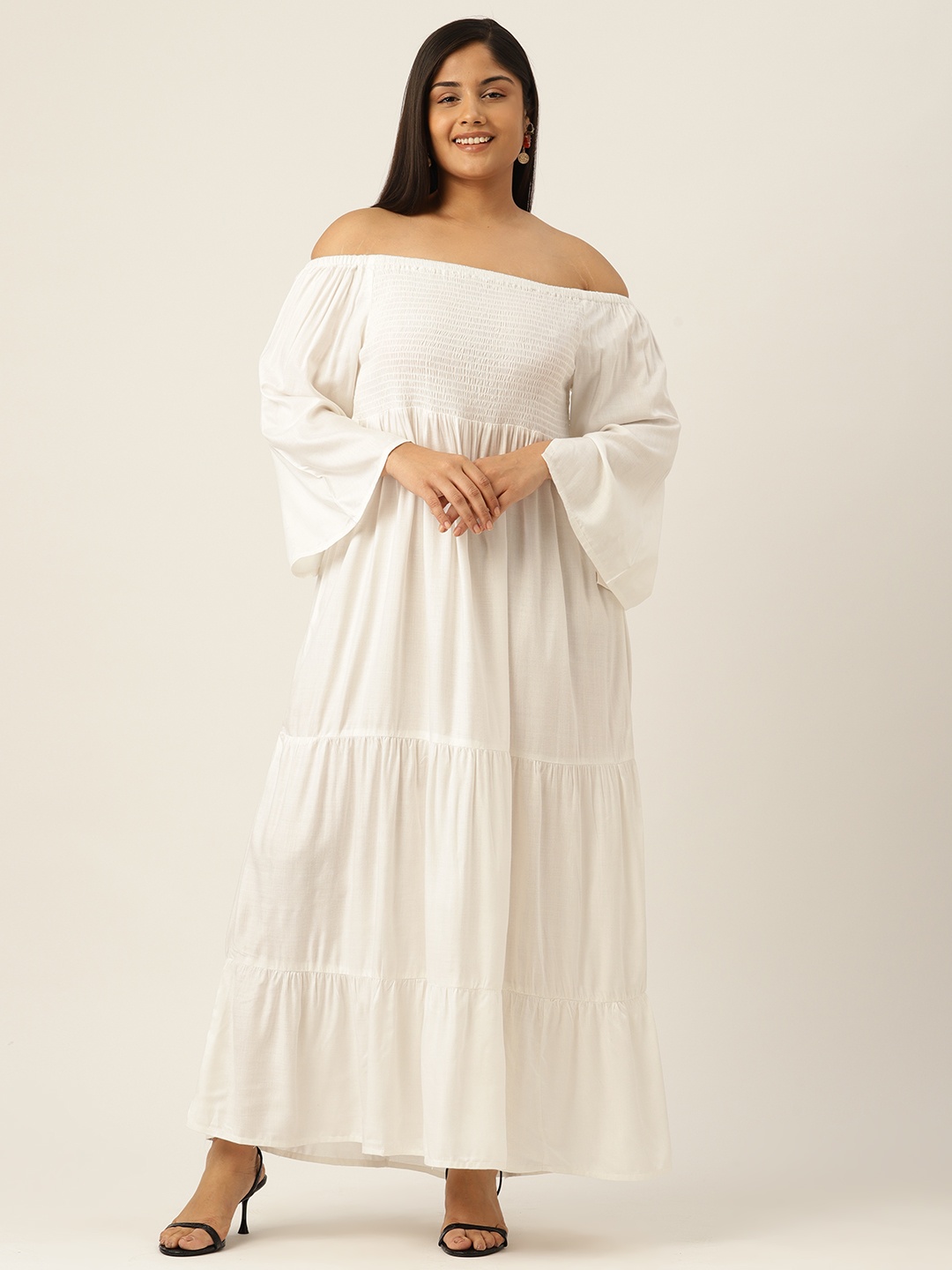 

theRebelinme Off-Shoulder Fit & Flare Midi Dress, White
