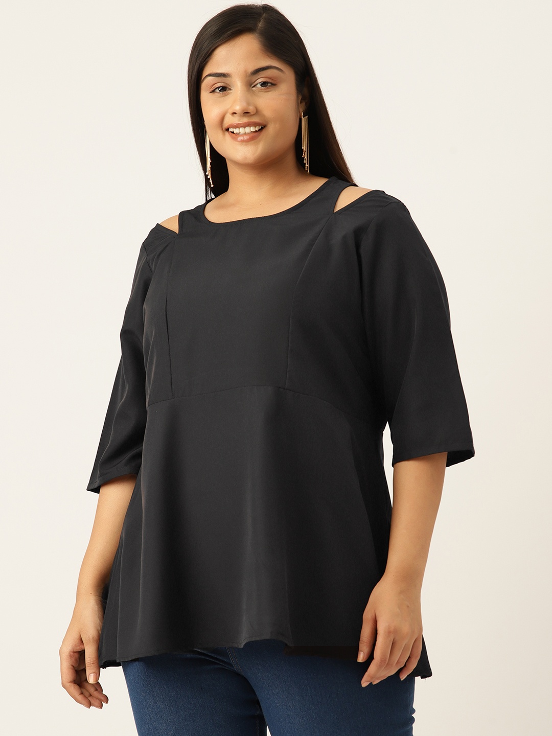 

theRebelinme Cut-Out Detail Peplum Longline Top, Black
