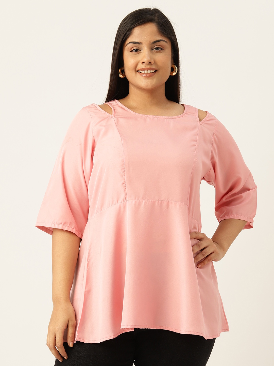 

theRebelinme Cut-Out Detail Peplum Longline Top, Pink