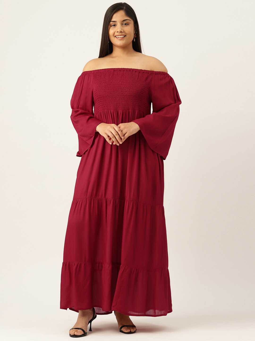 

theRebelinme Off-Shoulder Fit & Flare Midi Dress, Maroon