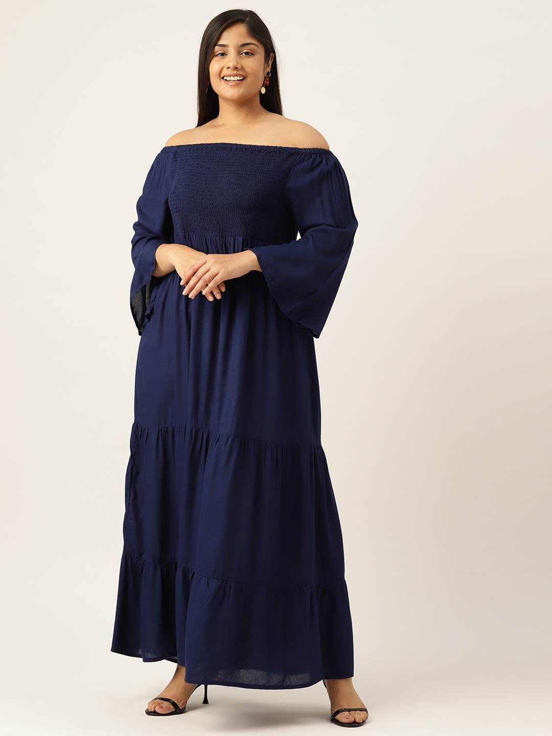 

theRebelinme Off-Shoulder Fit & Flare Midi Dress, Navy blue