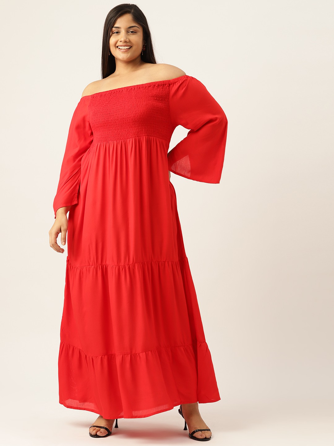 

theRebelinme Off-Shoulder Fit & Flare Midi Dress, Red