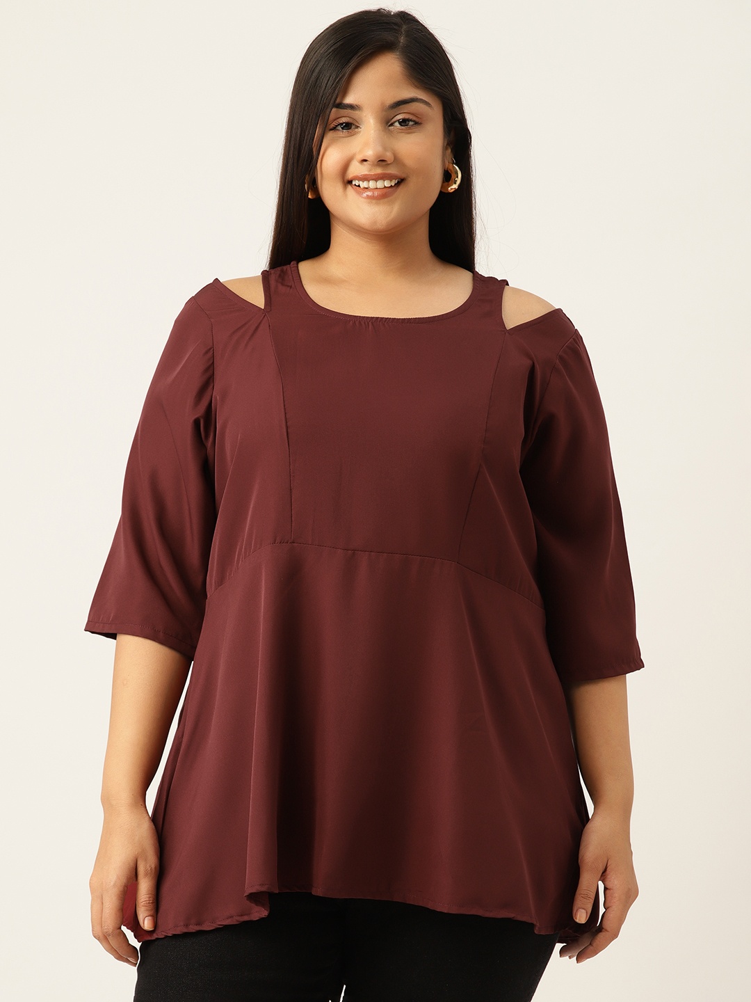 

theRebelinme Cut-Out Detail Peplum Longline Top, Burgundy