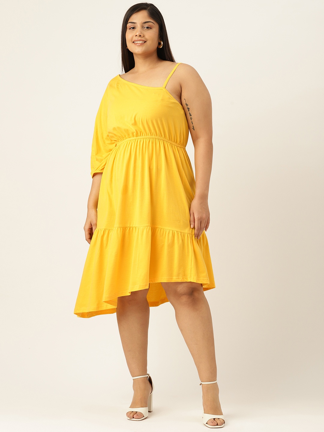 

theRebelinme One Shoulder Fit & Flare Dress, Yellow