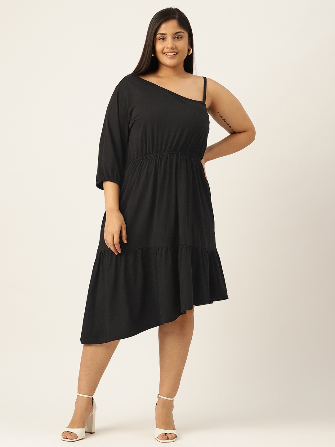 

theRebelinme One Shoulder Fit & Flare Dress, Black