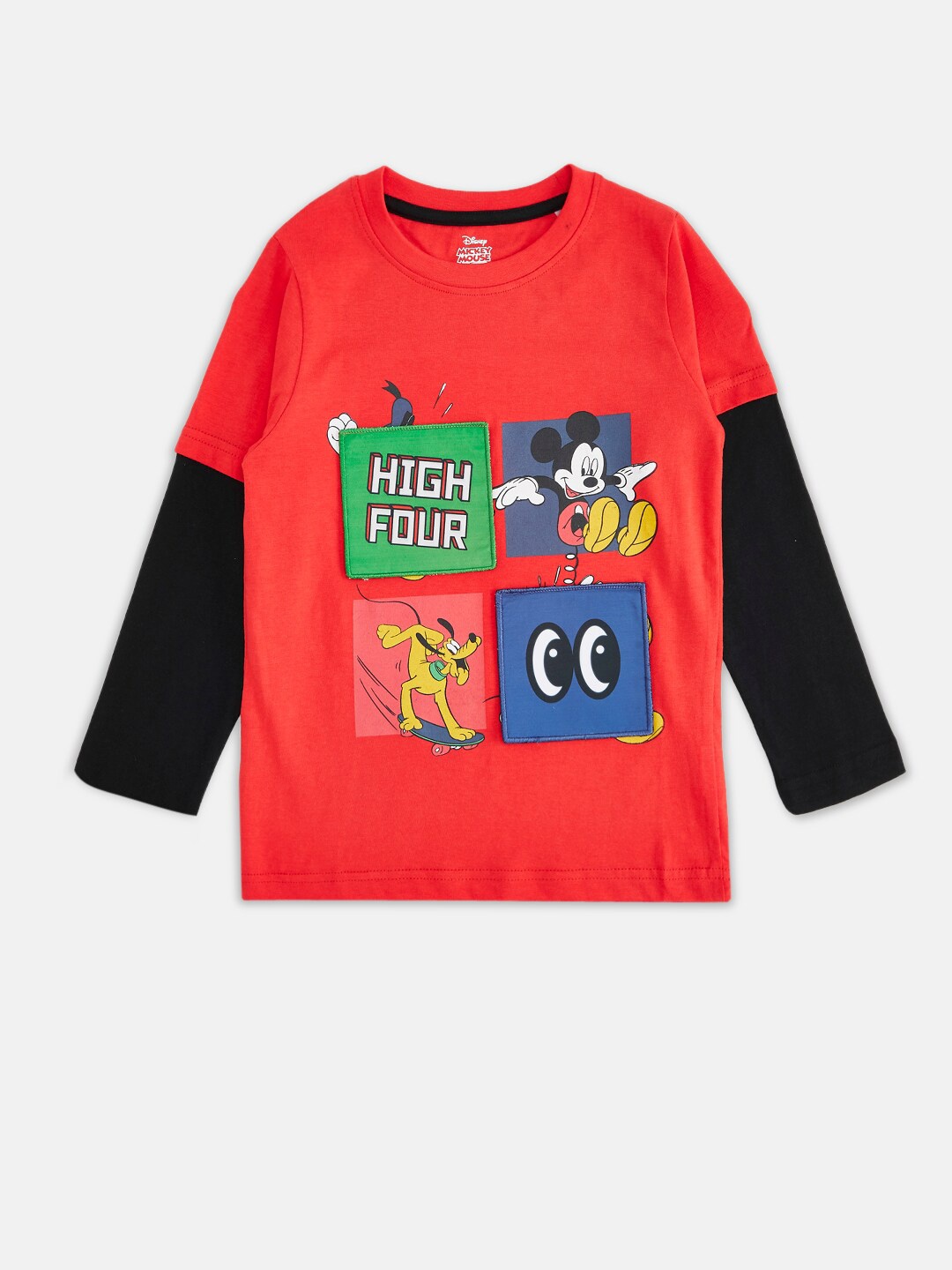 

Pantaloons Junior Boys Mickey Mouse Printed Cotton T-shirt, Red