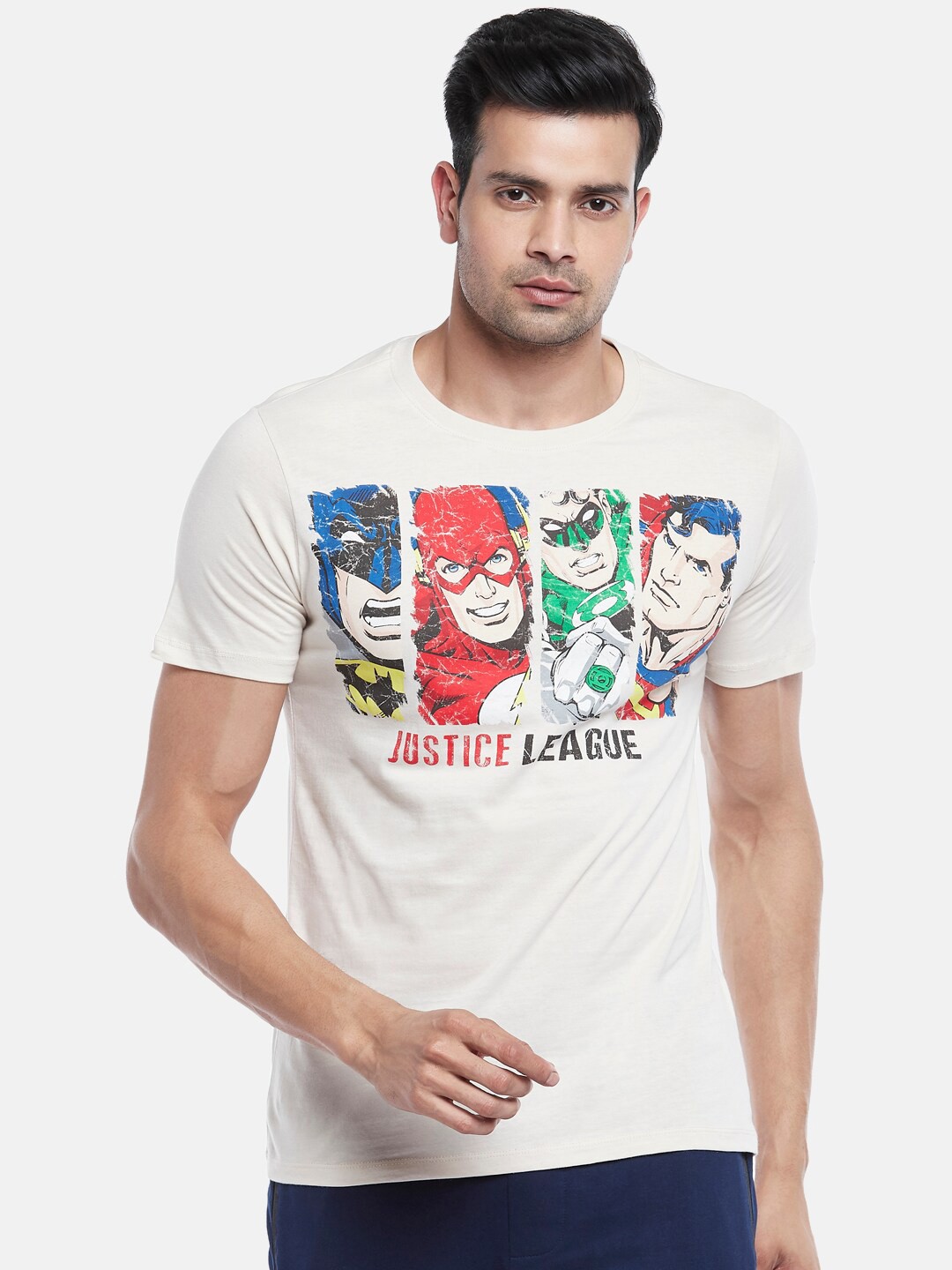 

SF JEANS by Pantaloons Justice League Printed Slim Fit Cotton T-shirt, White