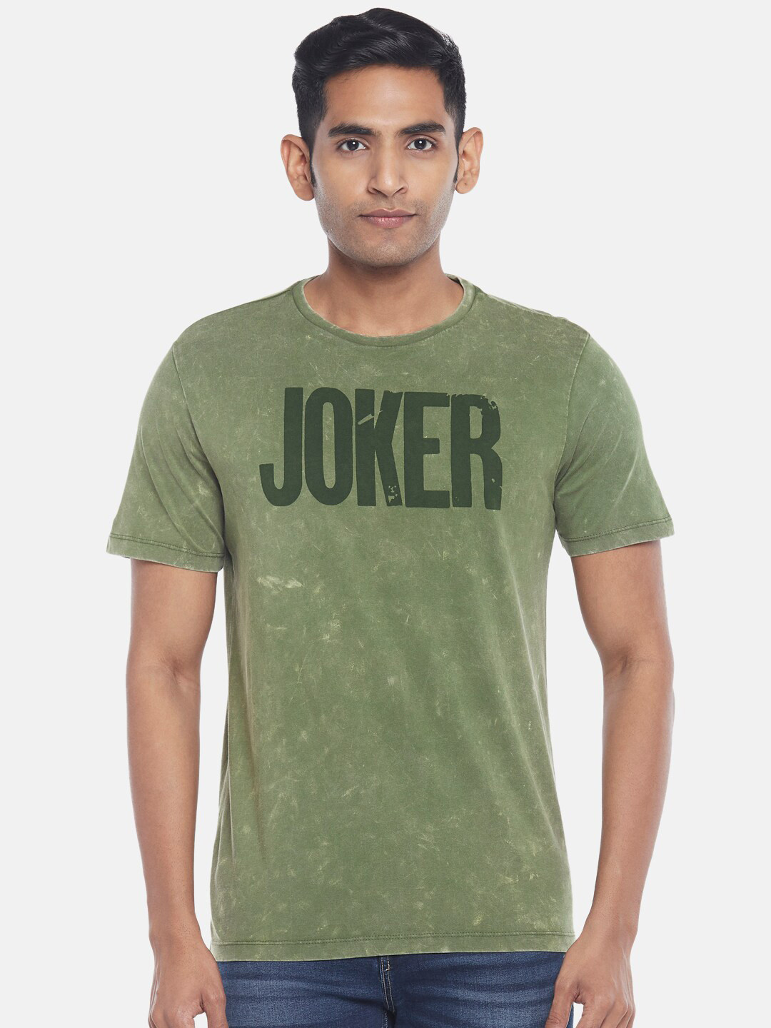 

SF JEANS by Pantaloons Typography Printed Cotton Slim Fit T-shirt, Olive