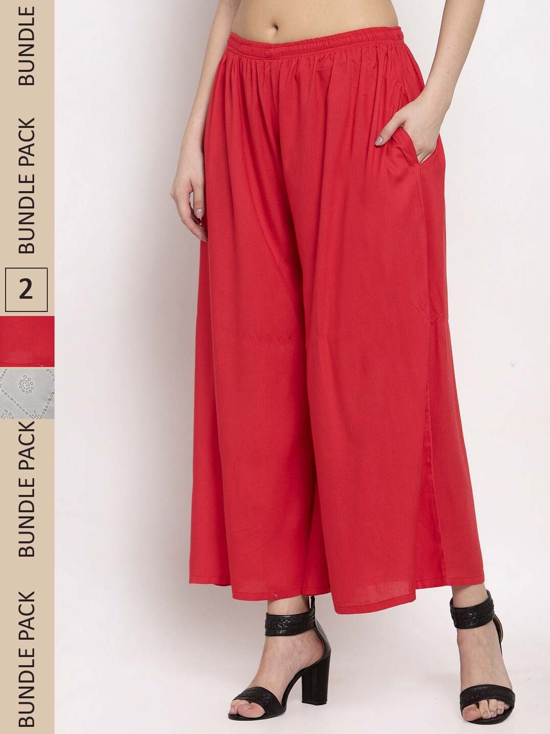 

Miaz Lifestyle Women Red & White 2 Ethnic Motifs Printed Palazzos