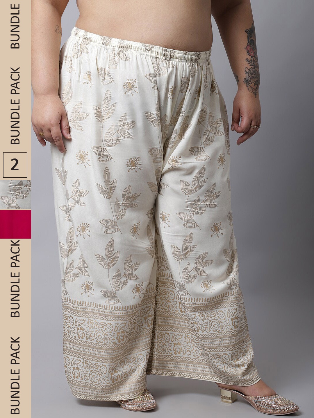 

Miaz Lifestyle Women Pink & Off White 2 Floral Printed Palazzos