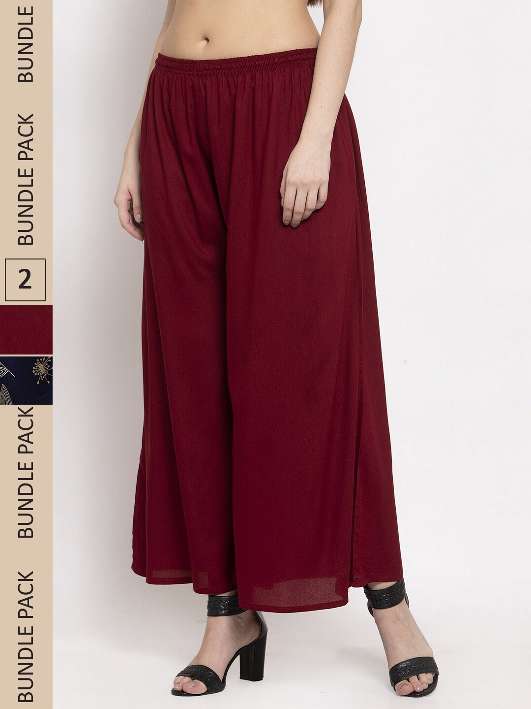 

Miaz Lifestyle Women Pack Of 2 Wide Leg Fit Palazzos, Maroon