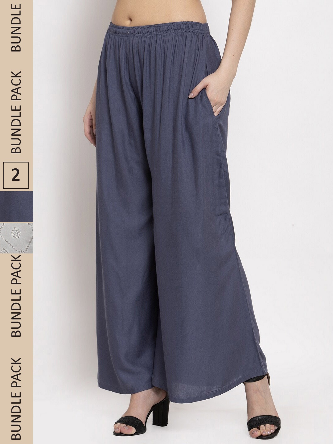 

Miaz Lifestyle Women Pack Of 2 Wide Leg Fit Palazzos, Grey