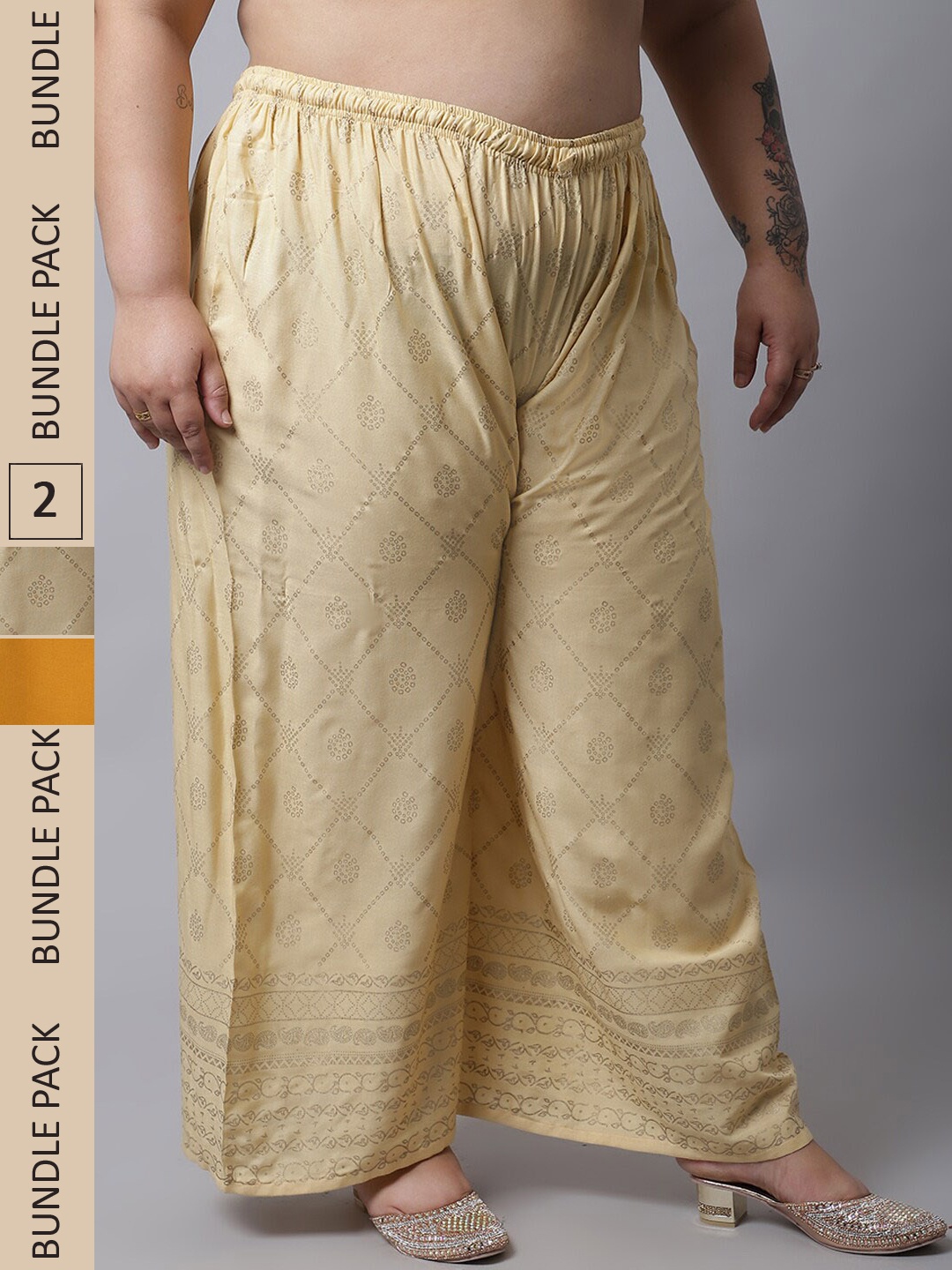 

Miaz Lifestyle Women Yellow & Gold-Toned 2 Paisley Printed Palazzos