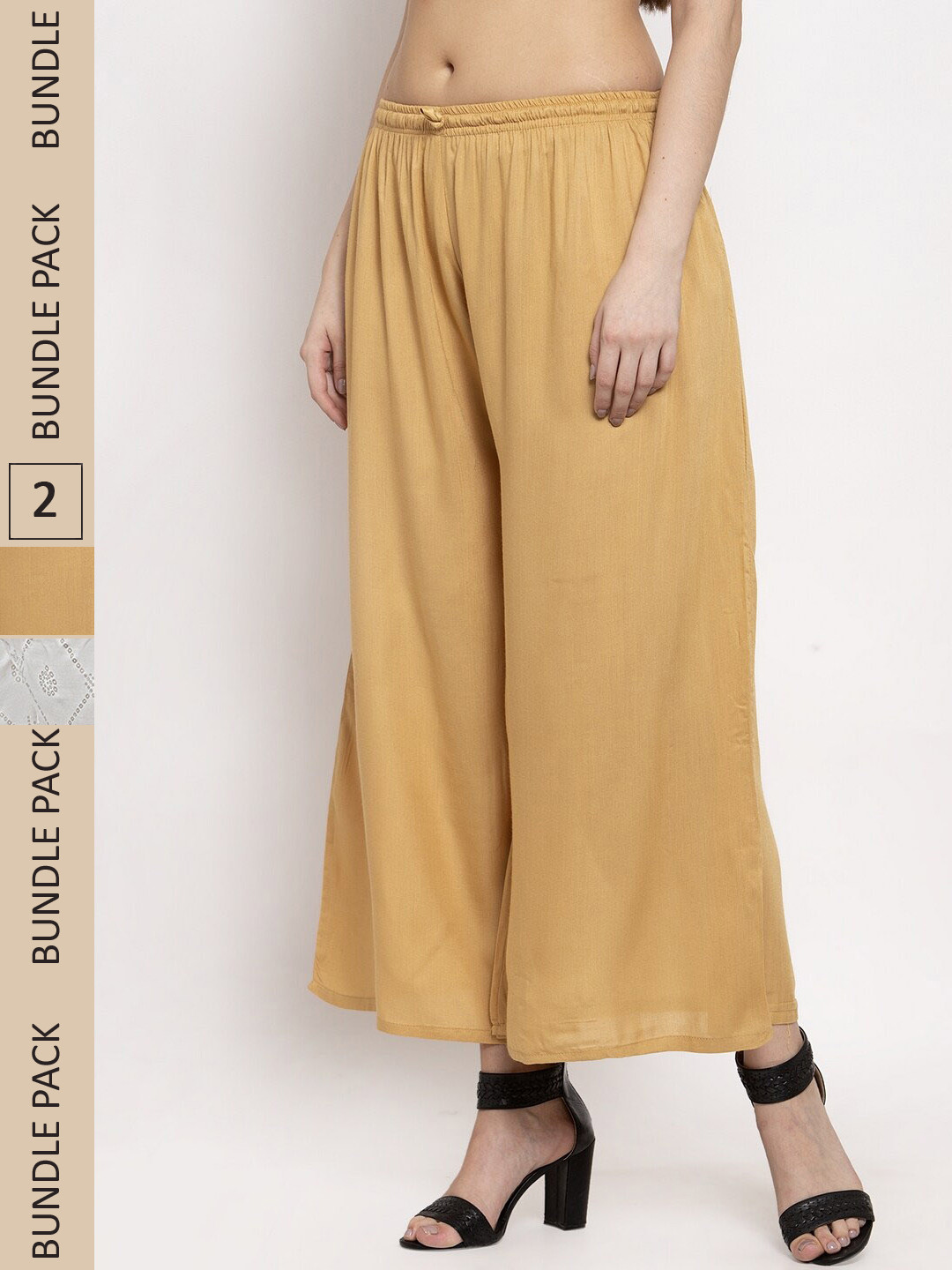 

Miaz Lifestyle Women Pack Of 2 Wide Leg Fit Palazzos, Beige