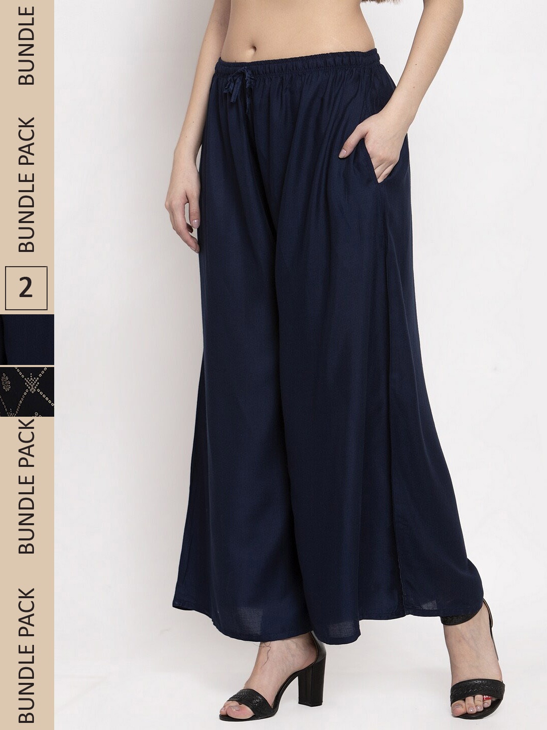 

Miaz Lifestyle Women Navy Blue & Black 2 Paisley Printed Palazzos