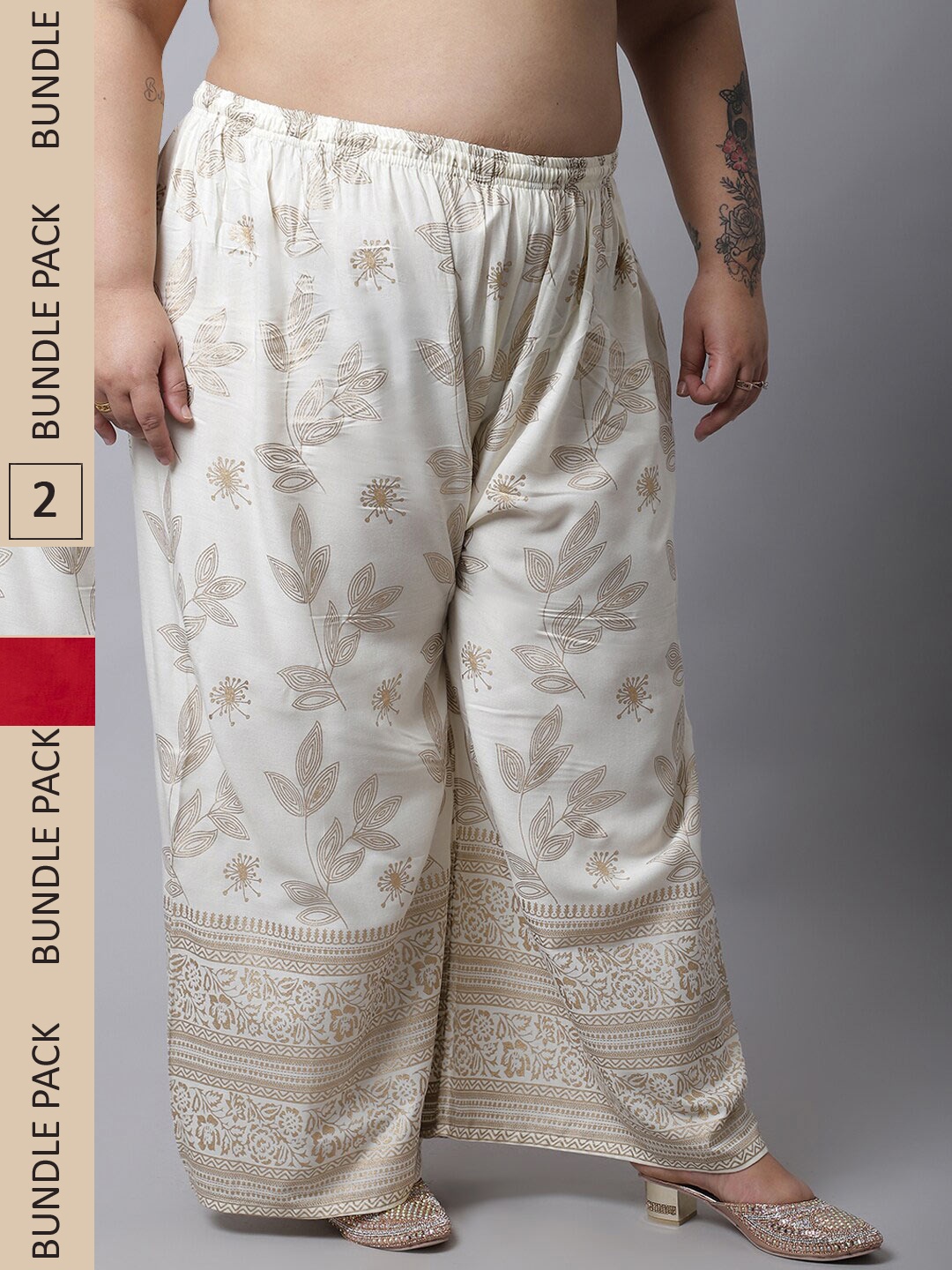 

Miaz Lifestyle Women Red & Off White 2 Floral Printed Palazzos