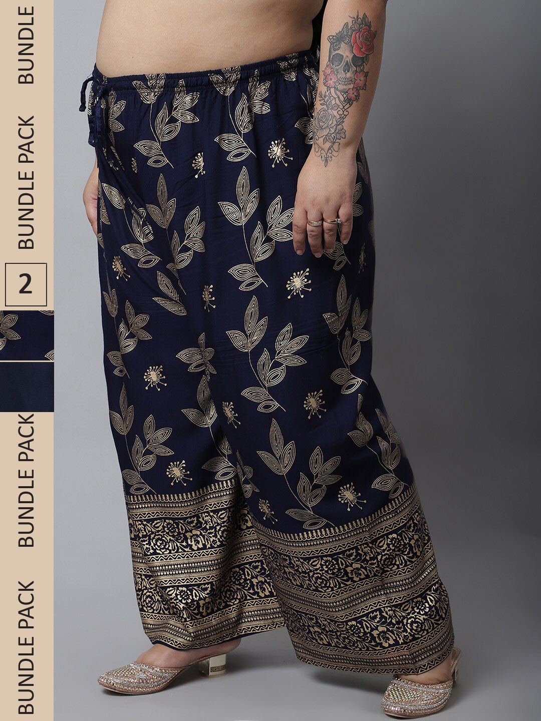 

Miaz Lifestyle Women Navy Blue & Gold-Toned 2 Palazzos
