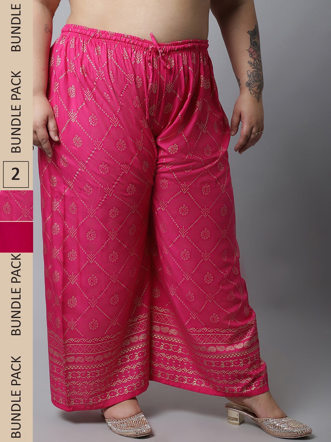 

Miaz Lifestyle Plus Size Women Pack Of 2 Ethnic Motifs Printed Palazzos, Pink