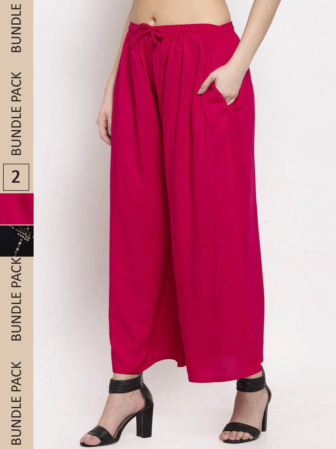 

Miaz Lifestyle Women Black & Pink 2 Ethnic Motifs Printed Palazzos