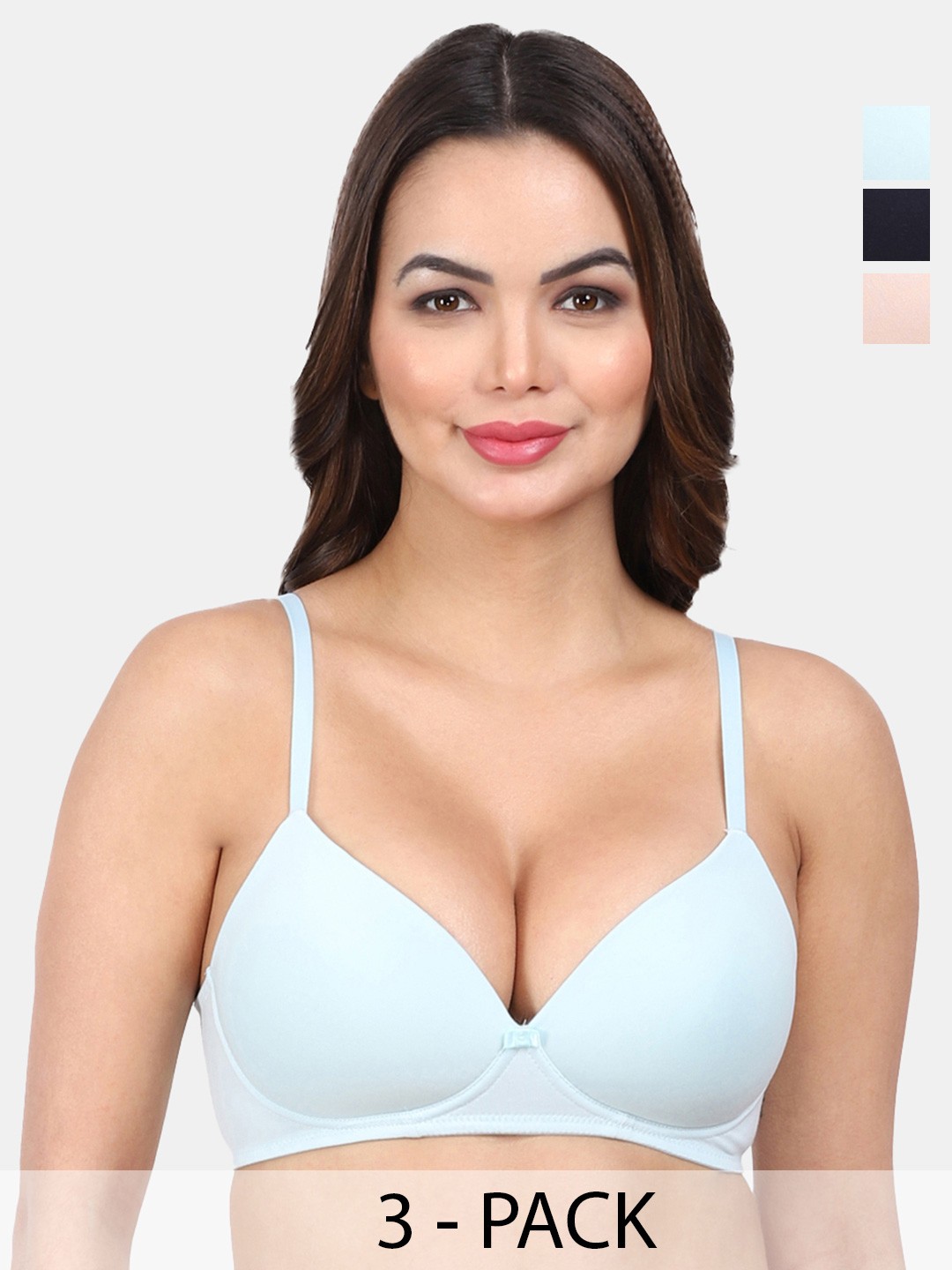 

Amour Secret Pack Of 3 Medium Coverage Lightly Padded All Day Comfort Seamless T-Shirt Bra, Navy blue