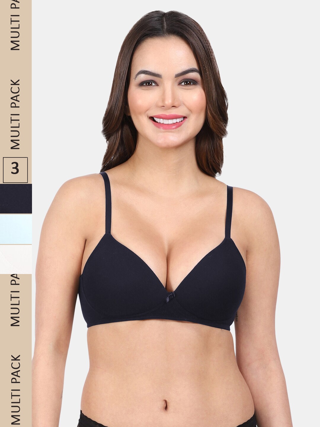 

Amour Secret Pack Of 3 Medium Coverage Lightly Padded All Day Comfort Seamless T-Shirt Bra, Navy blue