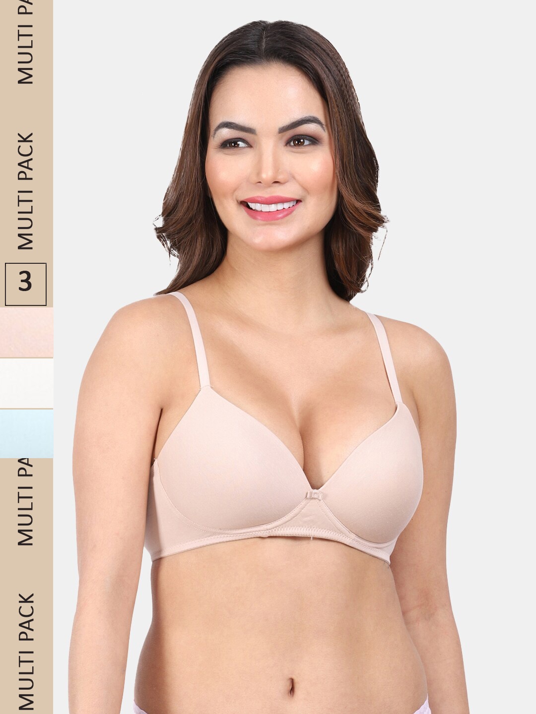 

Amour Secret Pack Of 3 Medium Coverage Lightly Padded All Day Comfort Seamless T-Shirt Bra, Nude