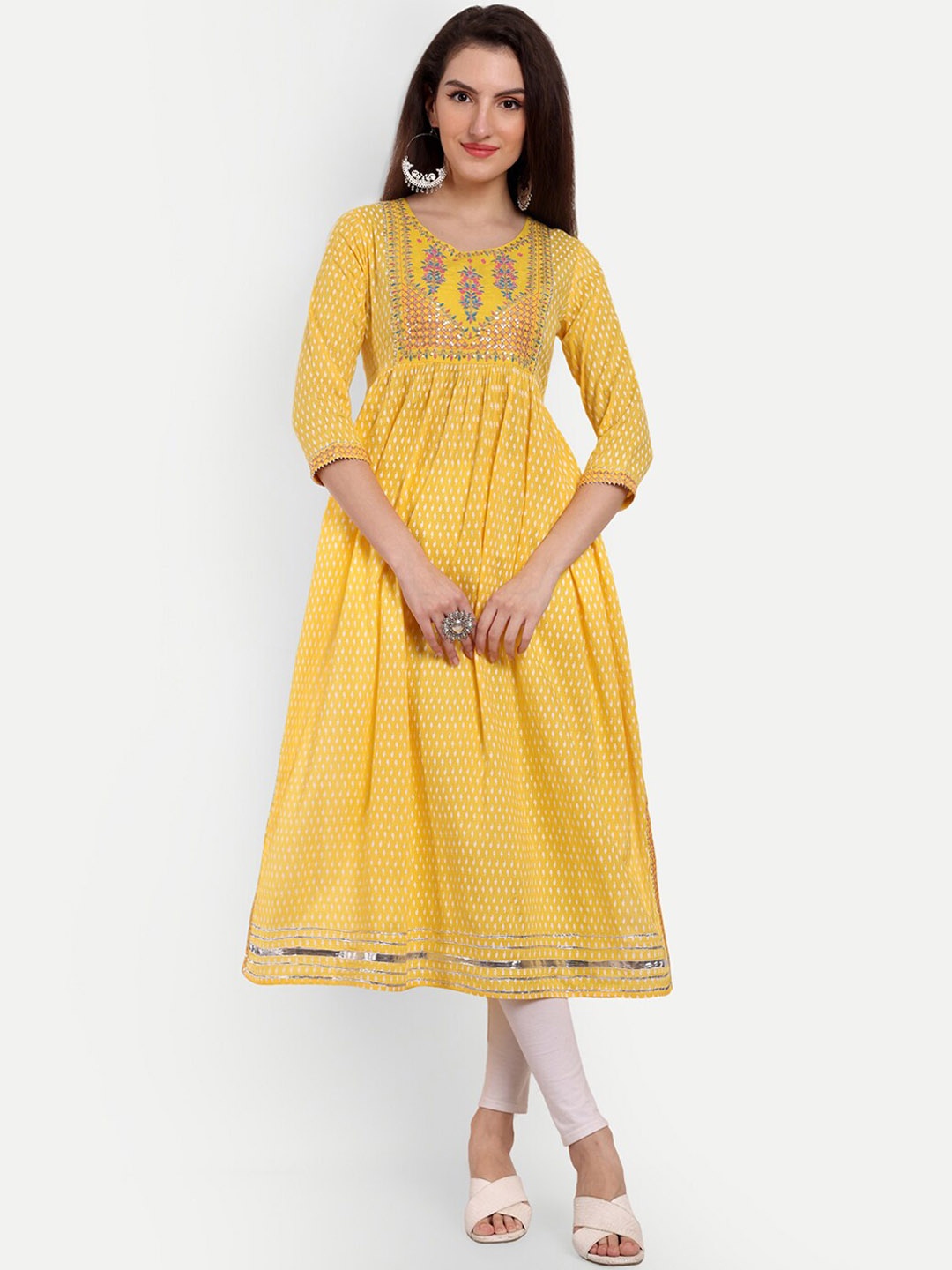 

KASHEEDA Ethnic Motifs Embroidered Sequinned A-Line Kurta, Yellow