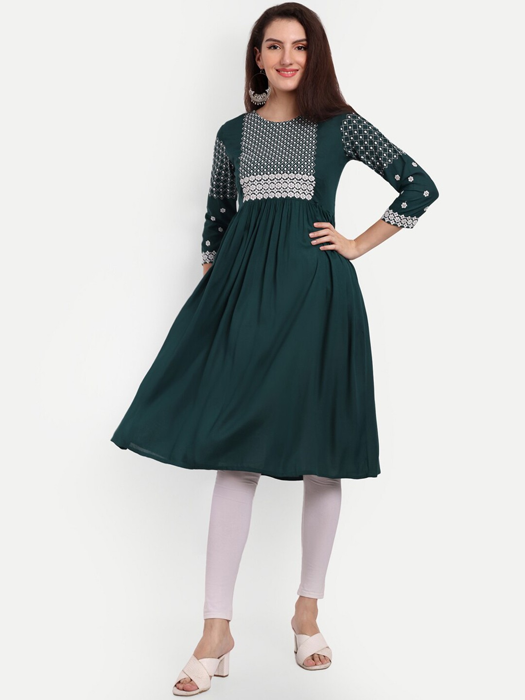 

KASHEEDA Ethnic Motif Yoke Design Thread Work Anarkali Kurta, Teal