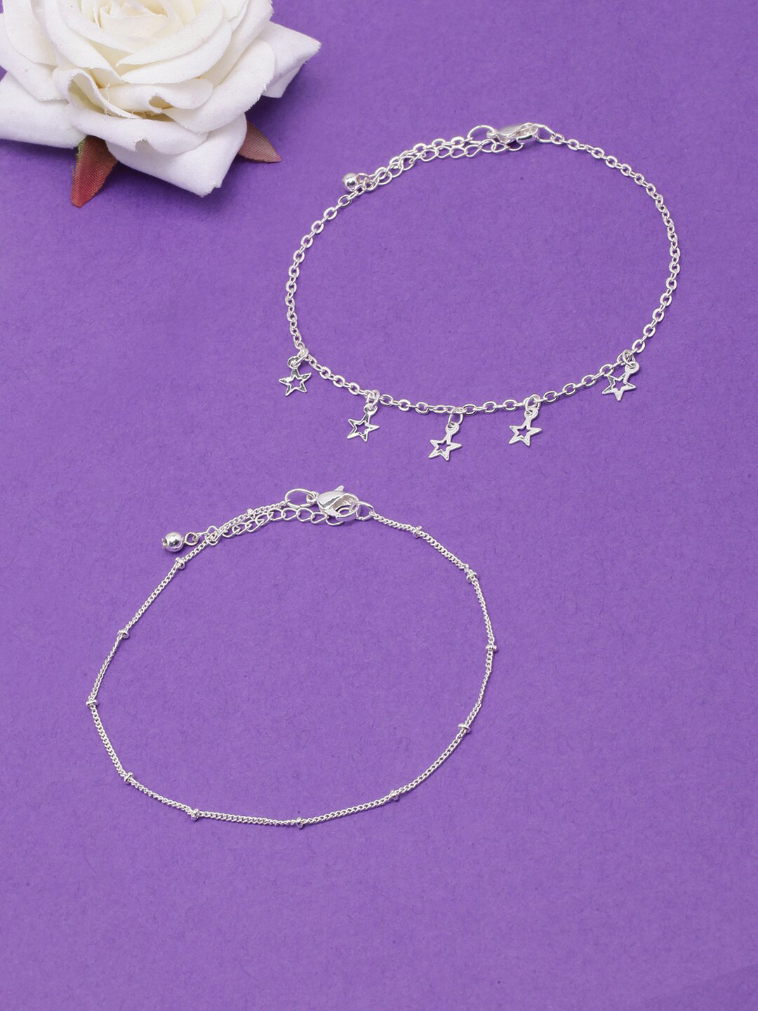 

DressBerry Set Of 2 Silver-Plated Anklets