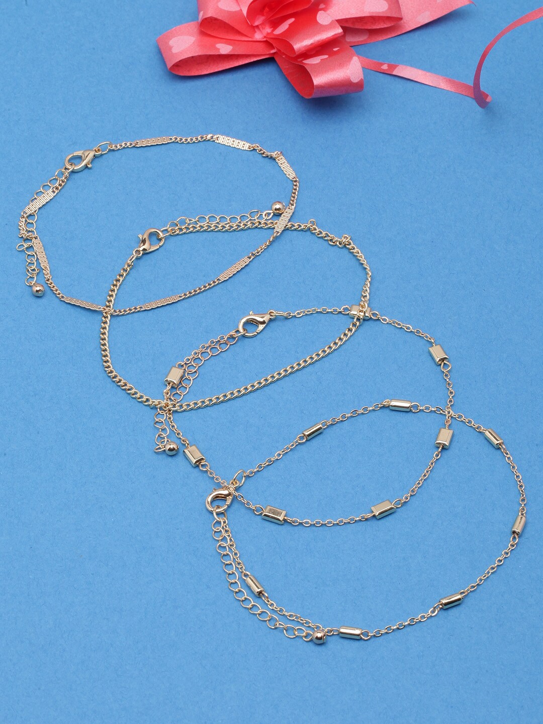 

DressBerry Set Of 4 Gold-Plated Anklets