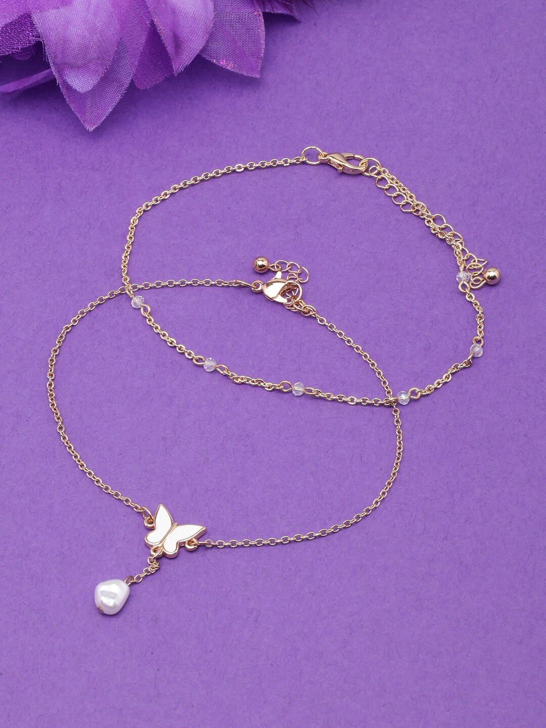 

DressBerry Set Of 2 Gold-Plated Beaded Anklets