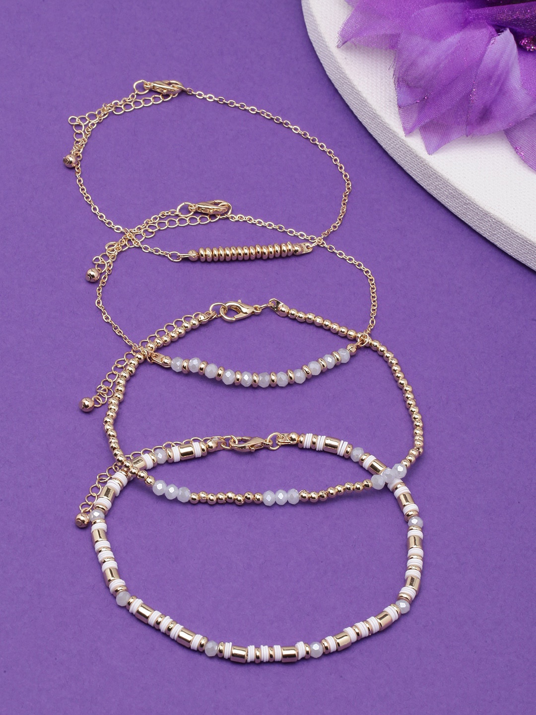 

DressBerry Set Of 4 Gold-Plated Beaded Anklets