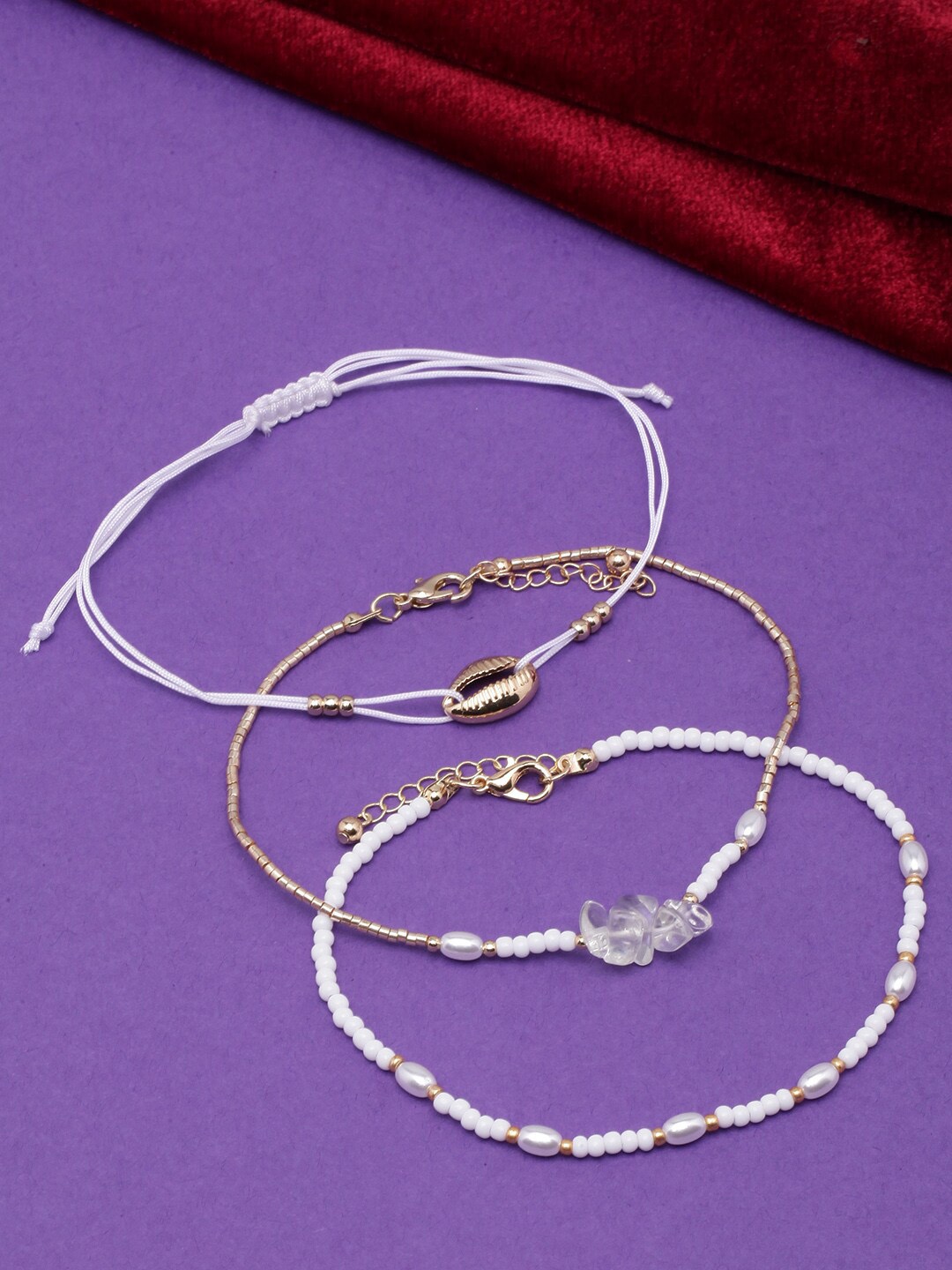 

DressBerry Set of 3 Gold-Plated Beaded Anklets