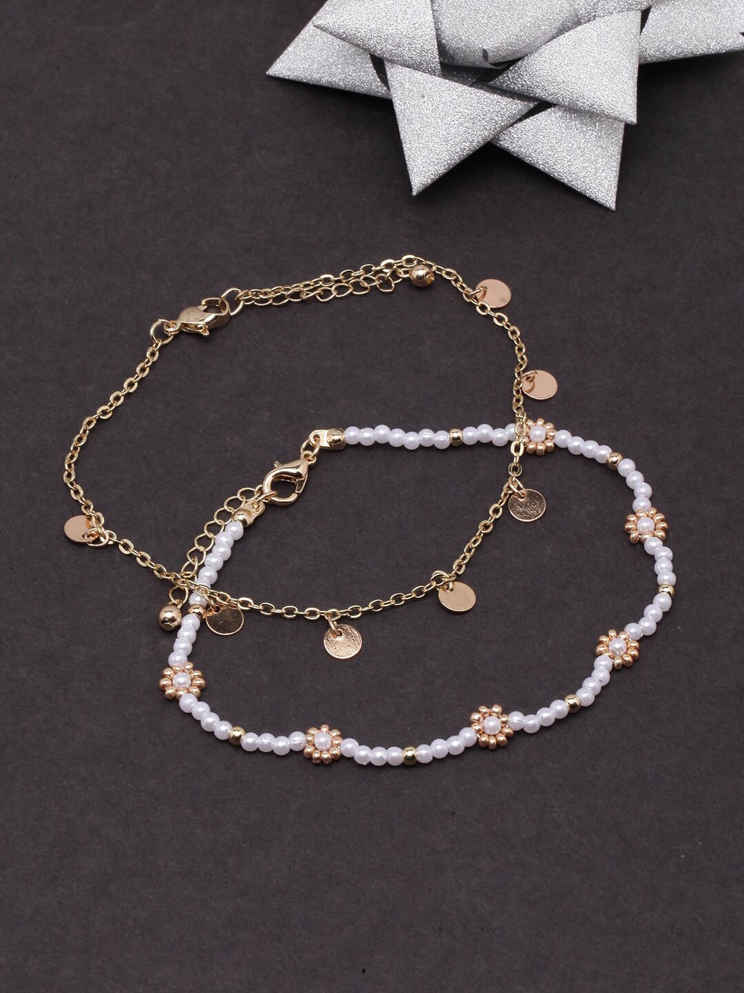 

DressBerry White Set Of 2 Gold-Plated Anklets