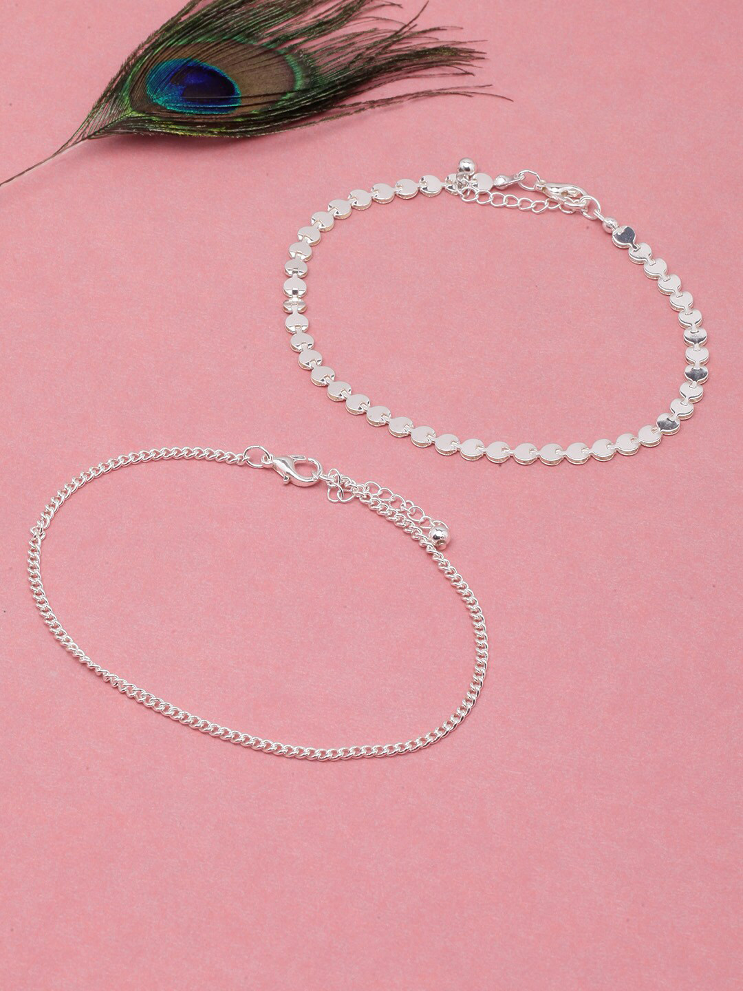 

DressBerry White Set Of 2 Silver-Plated Anklets