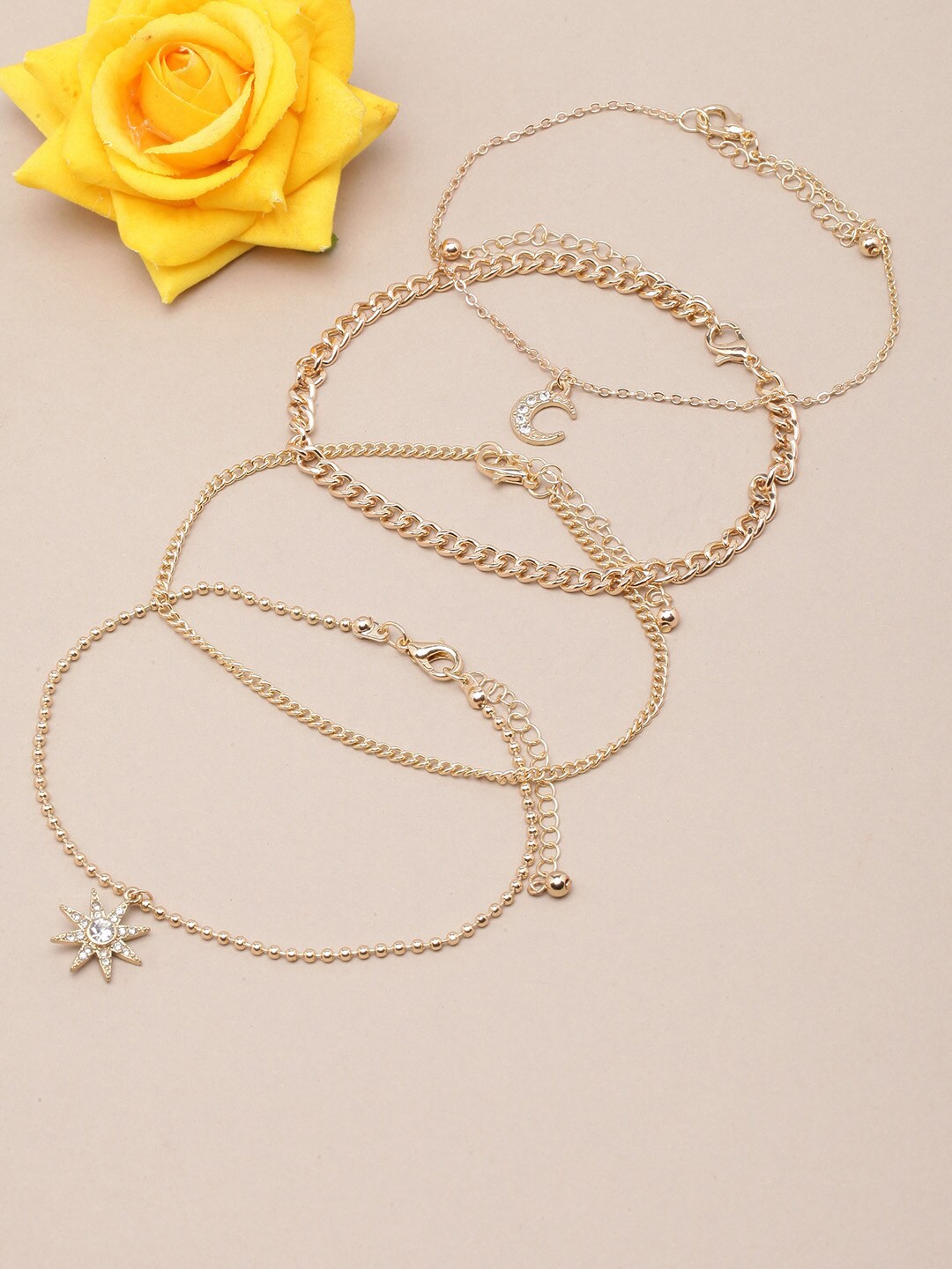

DressBerry White Set Of 4 Gold-Plated Anklets
