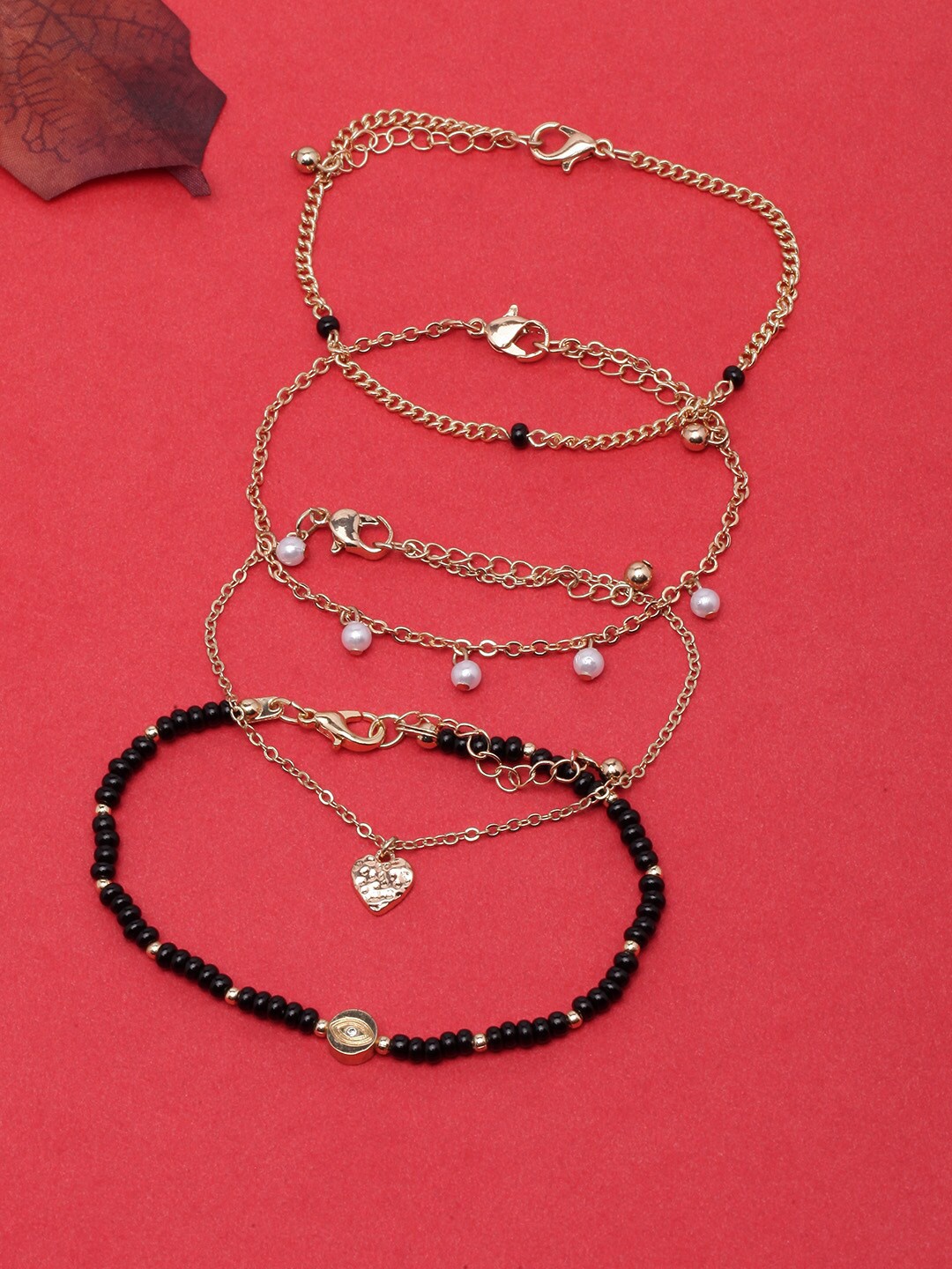 

DressBerry Set Of 4 Gold-Plated Beaded Link Bracelets