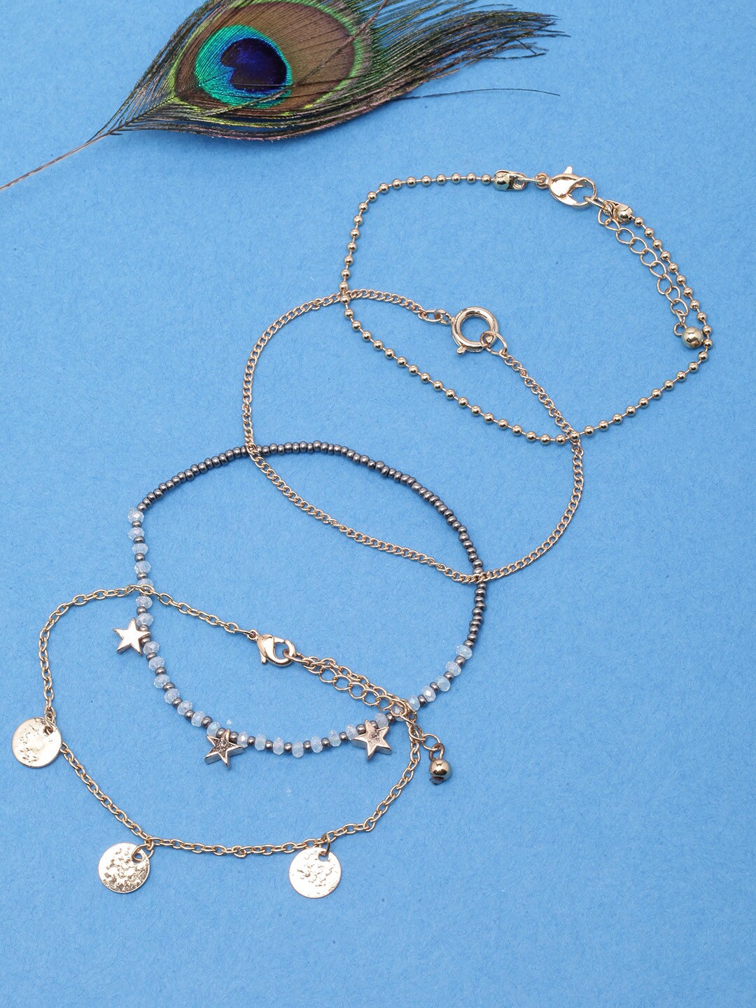 

DressBerry Set Of 4 Gold-Plated Beaded Link Bracelets