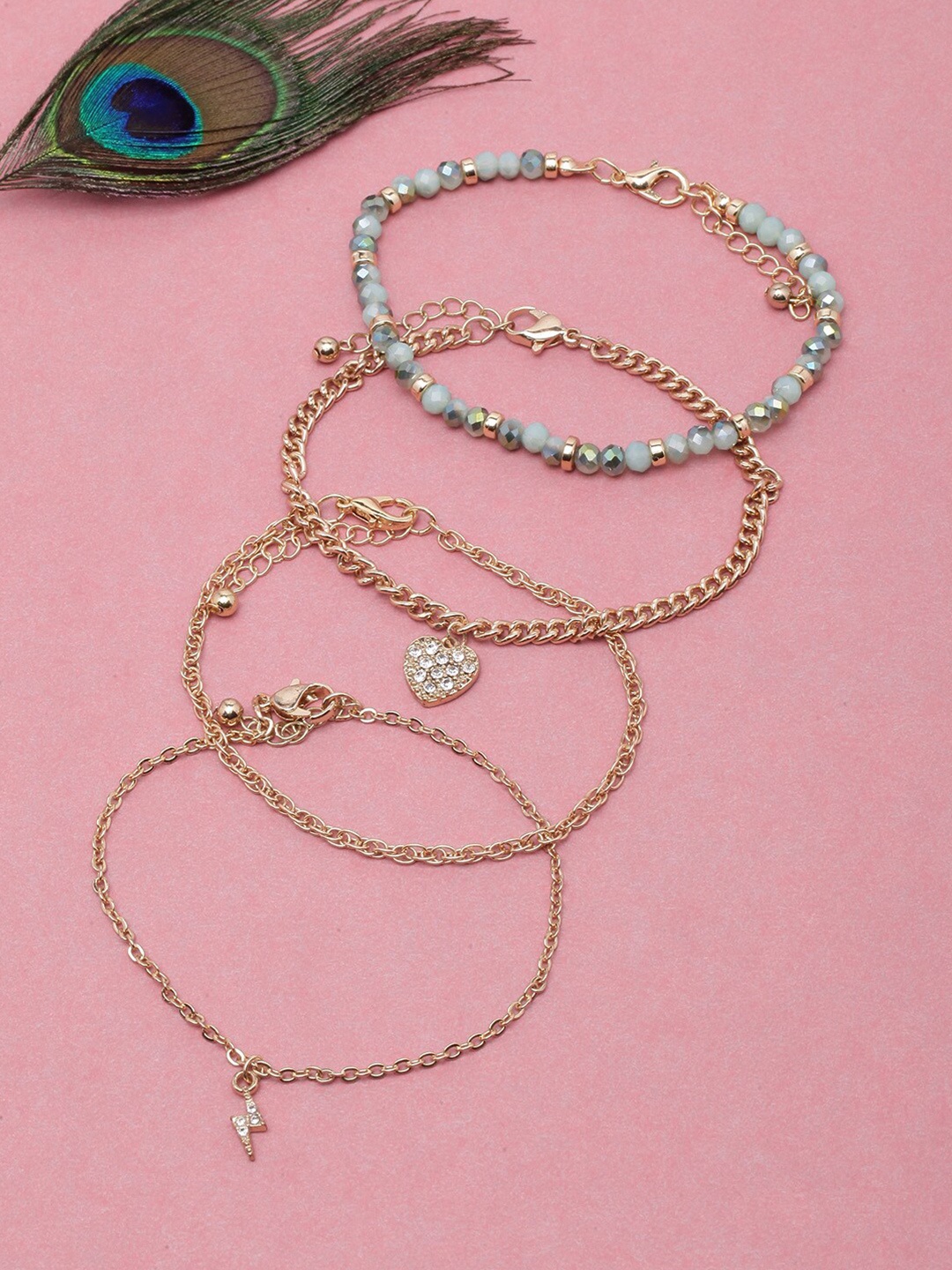 

DressBerry Set Of 4 Gold-Plated Beaded Link Bracelets