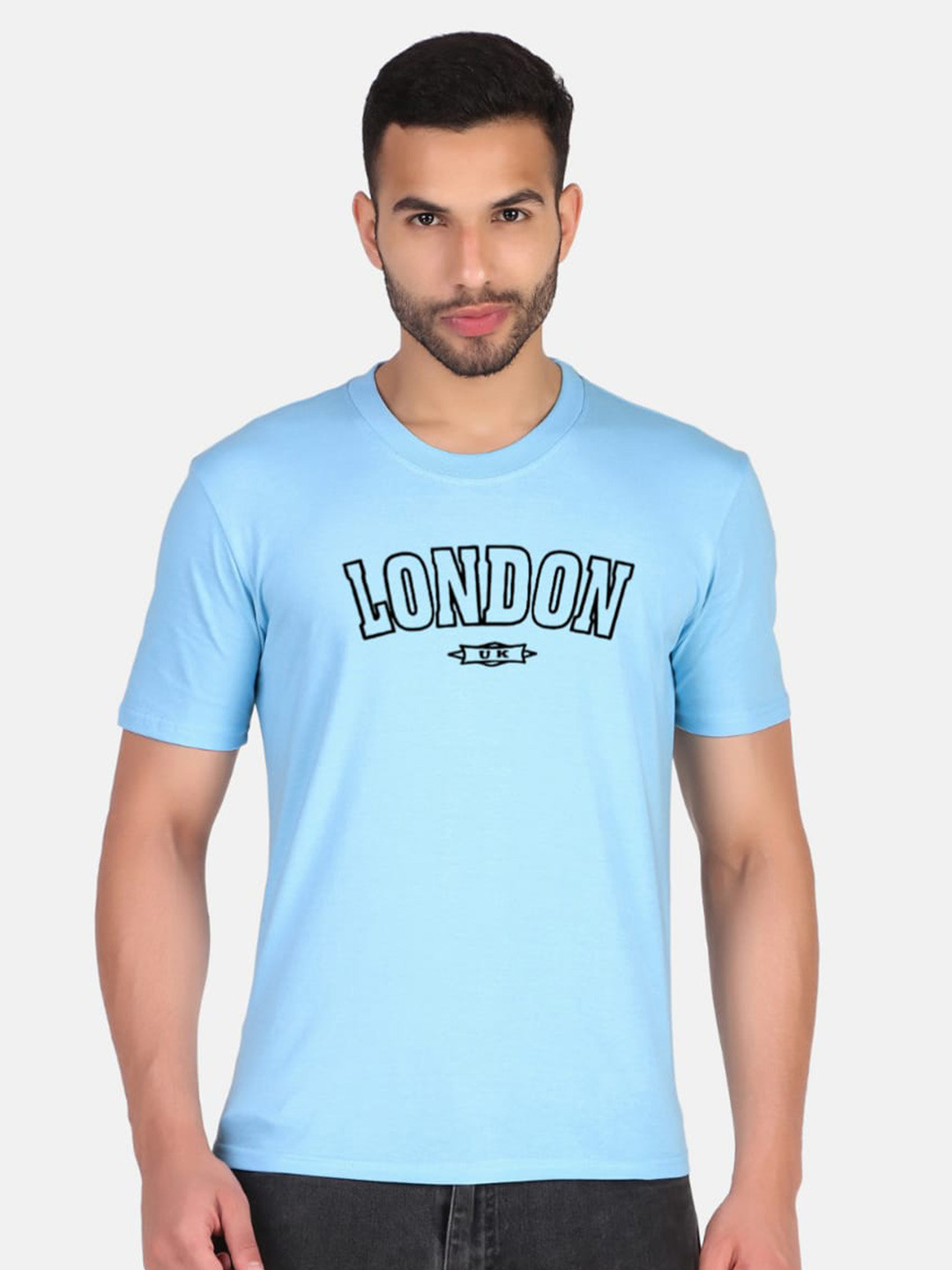 

TRENDY RABBIT Typography Printed Cotton T-shirt, Blue