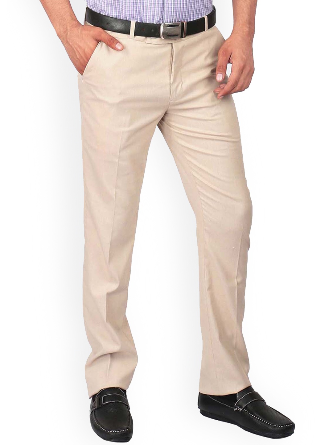 

AD & AV Men Mid-Rise Easy Wash Formal Chinos Trousers, Cream