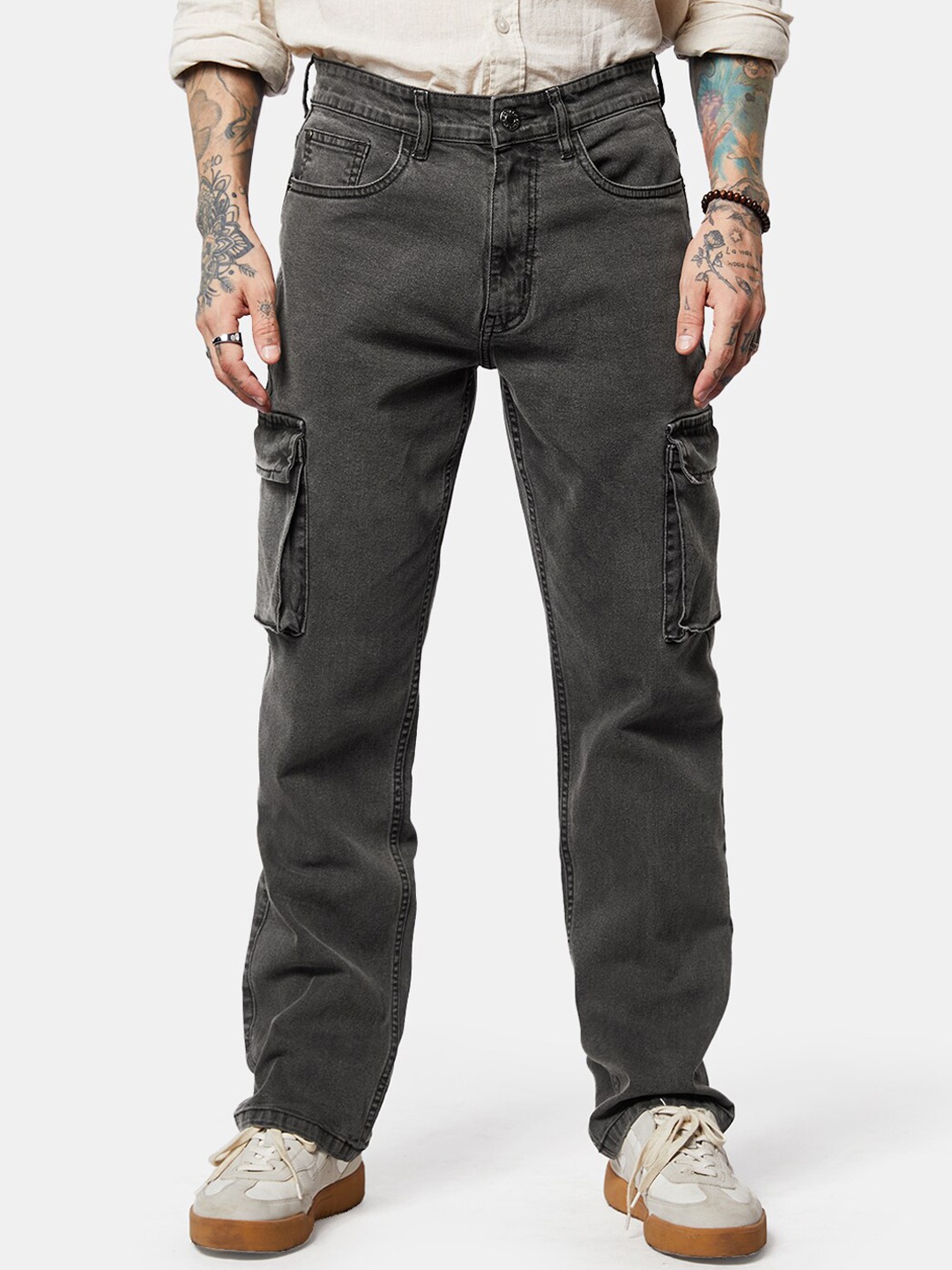 

The Souled Store Men Straight Fit Clean Look Cotton Jeans, Grey
