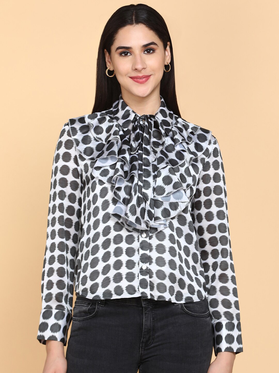 

aturabi Comfort Polka Dots Printed Casual Shirt, Black
