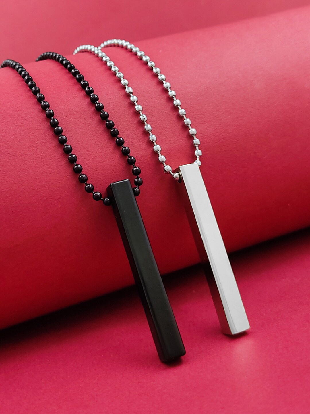 

Saizen Set Of 2 Silver-Plated Vertical Bar Locket Pendant With Chain