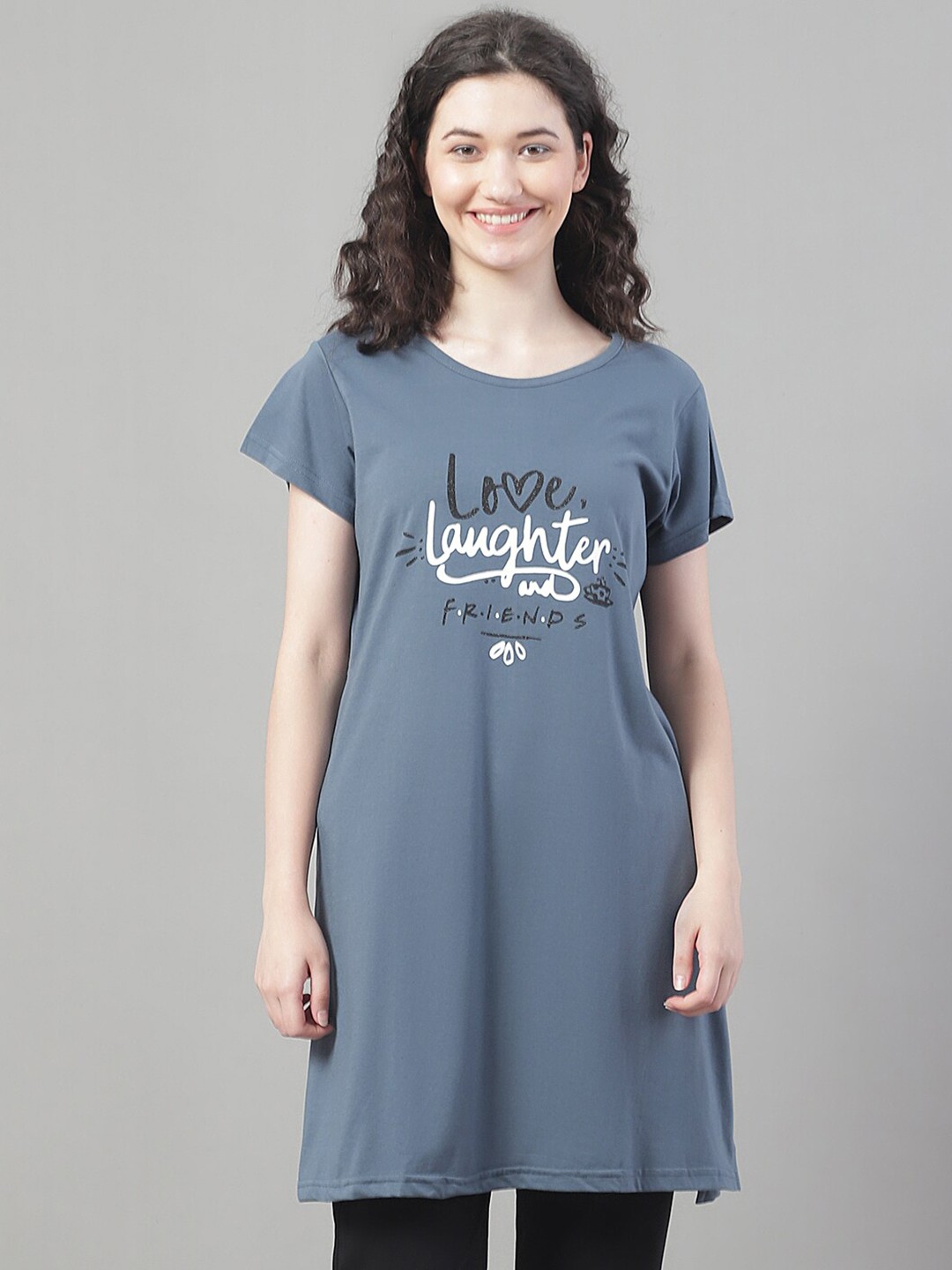 

VANYA Printed Cotton Lounge T-shirt, Grey