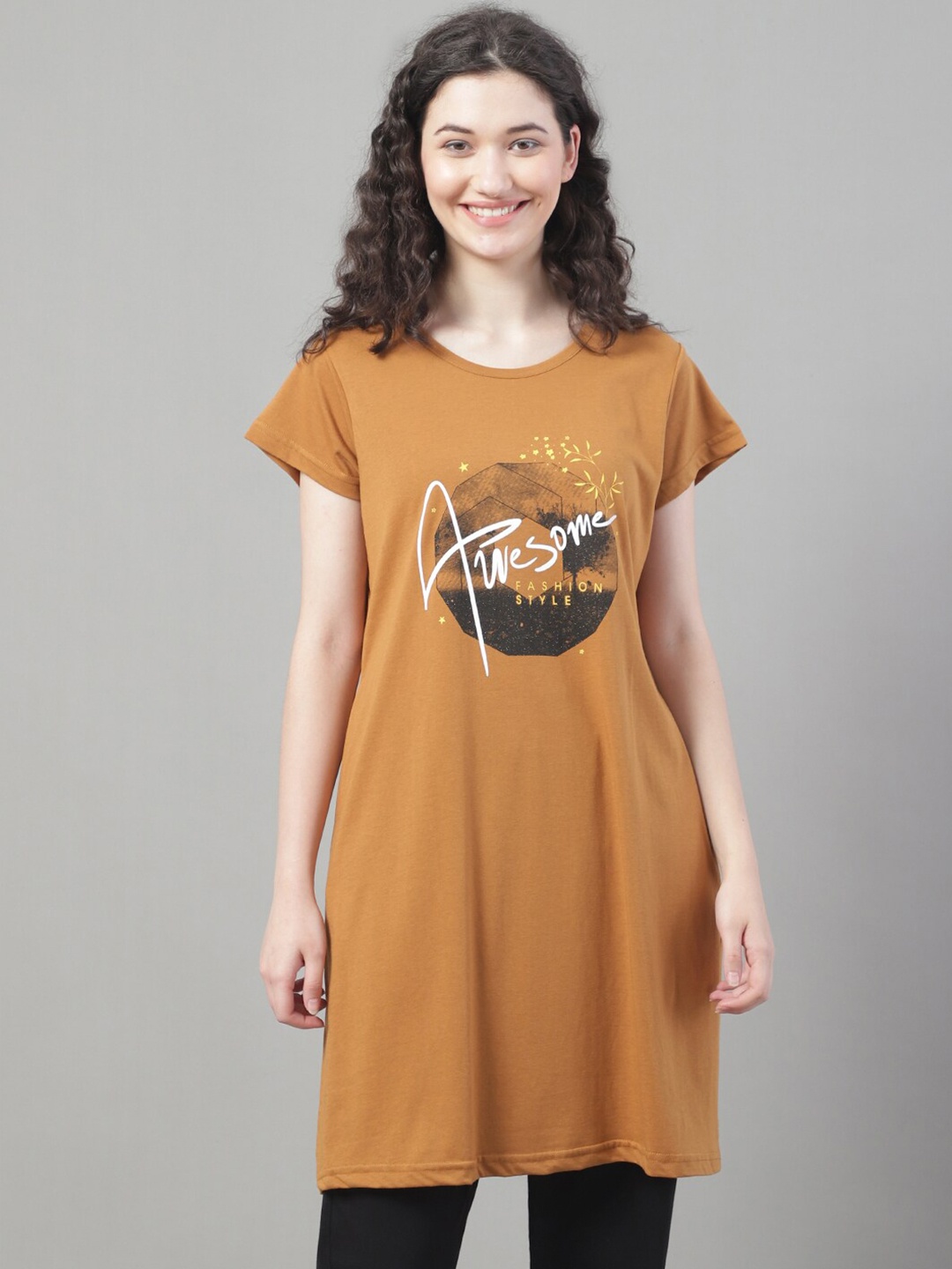 

VANYA Printed Cotton Lounge T-Shirt, Mustard