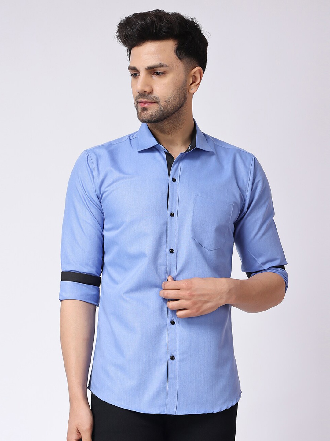 

Voroxy Men Spread Collar Opaque Cotton Casual Shirt, Blue