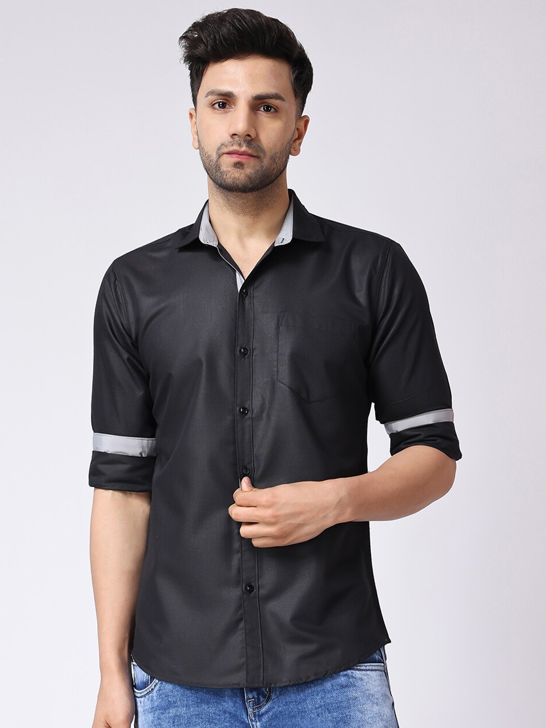 

Voroxy Spread Collar Long Sleeve Cotton Casual Shirt, Black